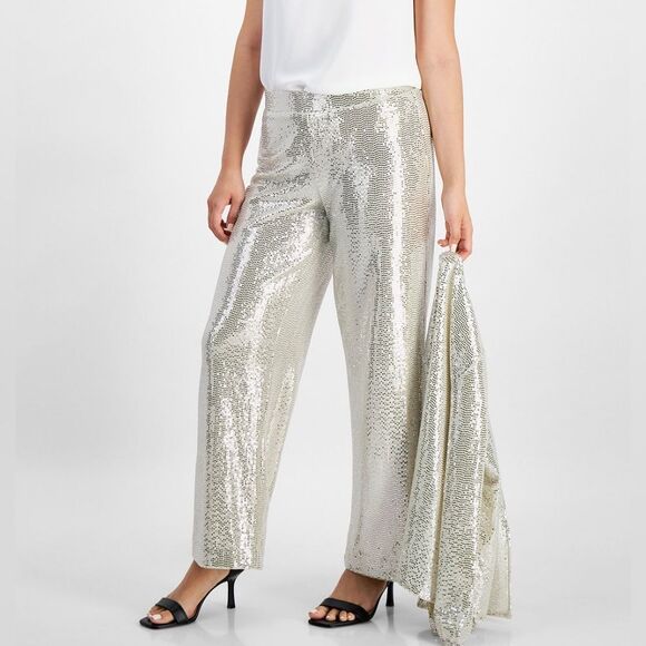Anne Klein Pants - AK ANNE KLEIN WOMENS PETITE Silver Sequin PULL ON Pant NWT